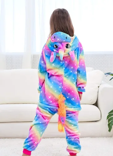 Vista 2 de Disfraz de unicornio con capucha para niñas, disfraz de una pieza para Halloween