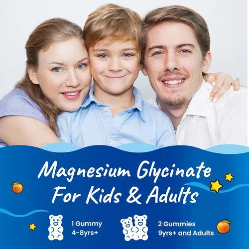 Vista 8 de Gomitas de magnesio para niños, con L-teanina, omega-3, vitamina B6, D3, zinc, gomitas de glicinato de magnesio para niños, para dormir, relajación