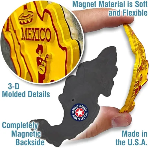 Vista 3 de Imán de mapa pequeño de México por Classic Magnets, recuerdos coleccionables de goma 3D estilo vintage y regalos fabricados en los Estados Unidos