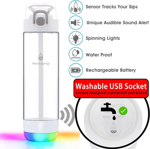 Vista 5 de Botella de agua inteligente con recordatorio para beber agua, luces y sonido, rastreador de ingesta de agua, recargable, plástico Tritan