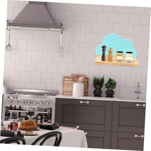 Vista 8 de DECHOUS Soporte de pared de madera en forma de nube de diseño simple para organización de habitación