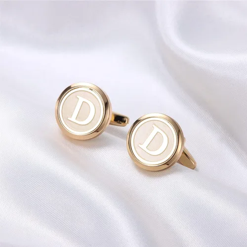 Vista 2 de LOYALLOOK Gemelos dorados con iniciales para hombres, gemelos de cobre personalizados, gemelos de letra, regalo para novio, marido, padre, novio