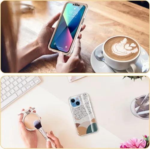 Vista 6 de Esdot Funda protectora para iPhone 13 Mini con protector de pantalla integrado, protección de grado militar con diseños de moda para mujeres