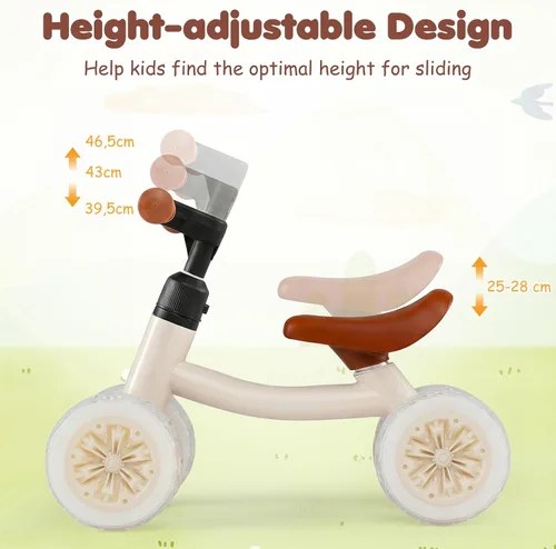 Vista 6 de Baby Walker Bike de 1 año con 4 ruedas luminosas blancas