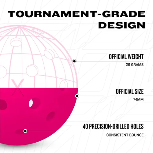 Vista 5 de Franklin Sports X-40 pelotas de Pickleball al aire libre - Bola oficial del Pickleball de EE. UU., APP Tour + US Open - Tamaño reglamentario Rosa
