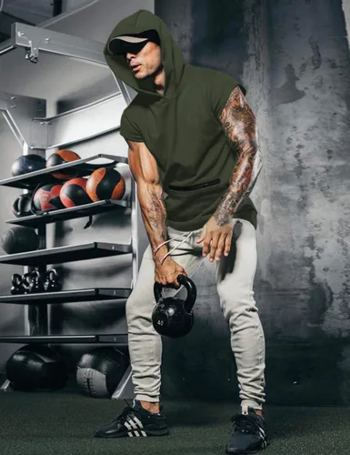 Vista 2 de iWoo Camisetas de entrenamiento con capucha y bolsillo para hombre