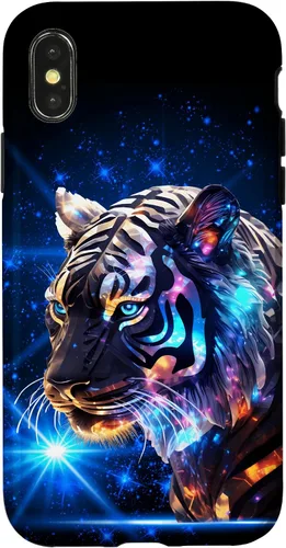 Vista 4 de Funda para iPhone 14 Cosmic Silver Tiger Blue Star Wild Animal Safari