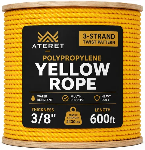 Vista 21 de ATERET Cuerda de Polipropileno Trenzada de 3 Hebras Color Tostado Monofilamento I 1-1/2" x 20 Pies I 19,350 lbs. Resistencia a la Tracción I Cordón