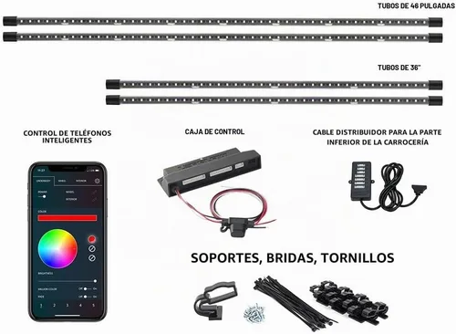 Vista 2 de LEDGlow, 4 unidades. Kit de iluminación LED para carrocería de autos, millones de colores SMD, con control para celular mediante Bluetooth