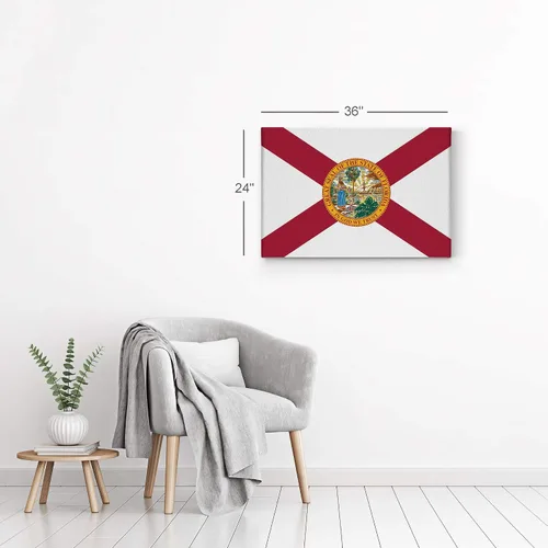 Vista 6 de Smile Art Design Lienzo impreso con la bandera del estado de Florida, capital del estado de los Estados Unidos, arte de pared con bandera del estado