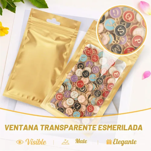 Vista 5 de ANZNKU 100 bolsas de Mylar doradas, resellables, a prueba de olores, bolsa Oro claro