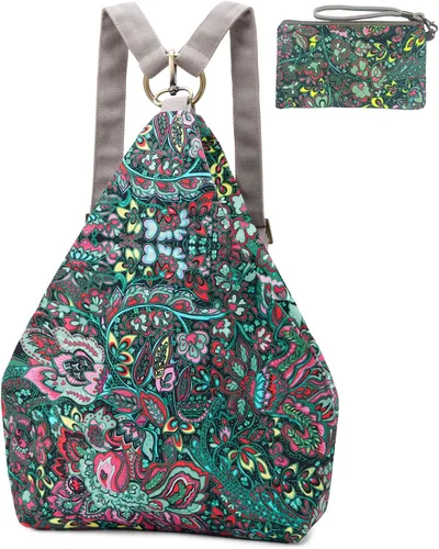 Vista 13 de Mochila pequeña bohemia de mariposa negra para mujer, mochila de viaje ligera Rojo albaricoque M