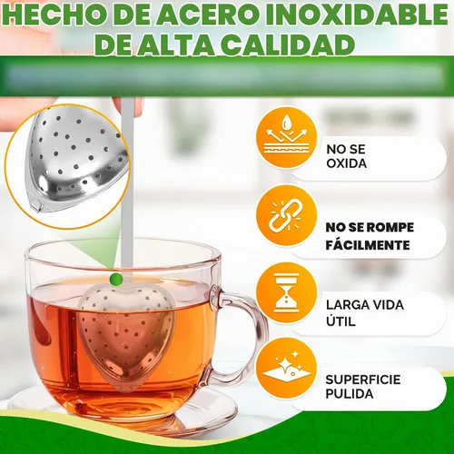 Vista 3 de Infusor de té de corazón, 10 unidades, 5.52 pulgadas, acero inoxidable más Juego de infusor de té de corazón plateado