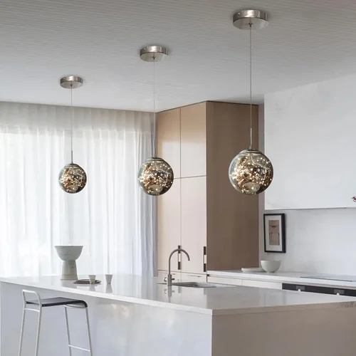Vista 3 de Lámparas colgantes modernas para isla de cocina, lámpara colgante esférica, pequeño candelabro colgante de cristal para dormitorio, entrada, sala
