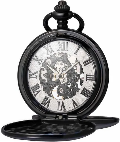 Vista 15 de Relojes mecánicos de bolsillo con números romanos con esfera y cadena para hombre y mujer