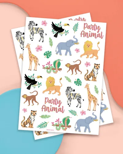 Vista 2 de xo, Fetti Tatuajes temporales de la selva - 36 estilos Arte de elefante + manualidades, suministros para fiesta de cumpleaños de animales
