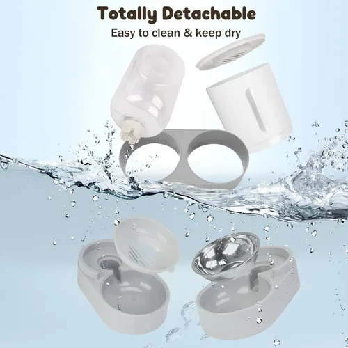 Vista 7 de Alimentador automático para perros y dispensador de agua, dispensador de agua y alimentos para mascotas 2 en 1, bebedero para mascotas de 2.6 L