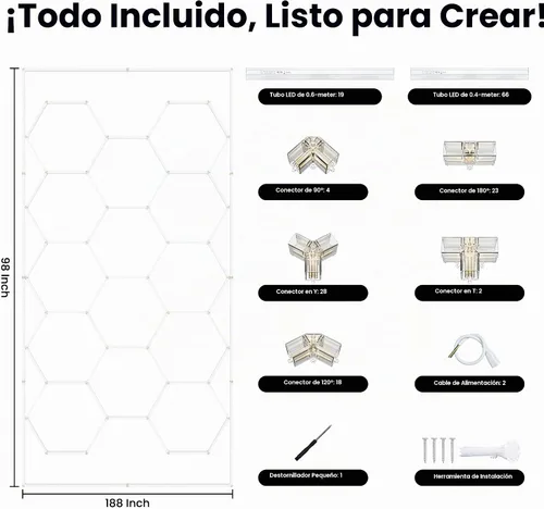 Vista 6 de Luces LED hexagonales, luces hexagonales regulables, 3 temperaturas de color 6500 K/4500 K/3000 K, luz hexagonal con interruptor inteligente WiFi