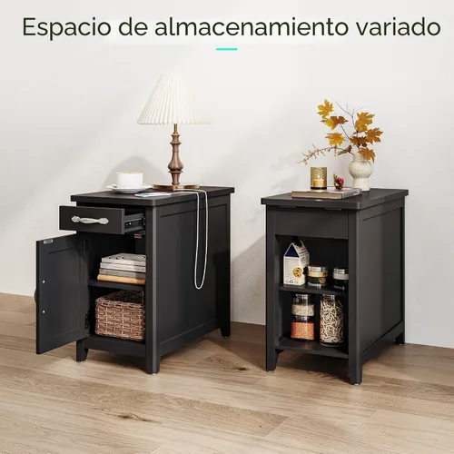 Vista 8 de LINSY HOME - Juego de mesas auxiliares de 2 piezas con estación de carga, mesa auxiliar moderna de estilo granja para sofá, mesa auxiliar de madera