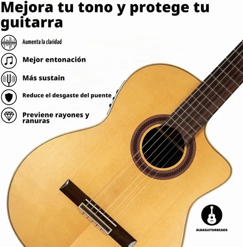 Vista 4 de Cuentas de puente de guitarra clásica – Bloques de corbata con patrón de madera clara para cuerdas de nailon y carbono – Compatible con guitarras