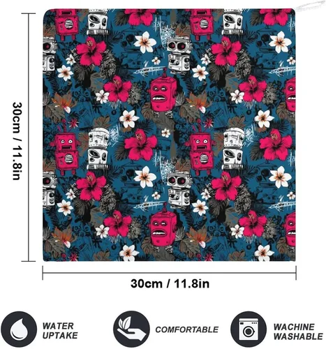 Vista 2 de Tropical Retro Robots Print Hand Towels for Bathroom Kitchen, Cute Hanging Kitchen Towels with Hanging Loop, Decorative Absorbent Coral Bath Hand