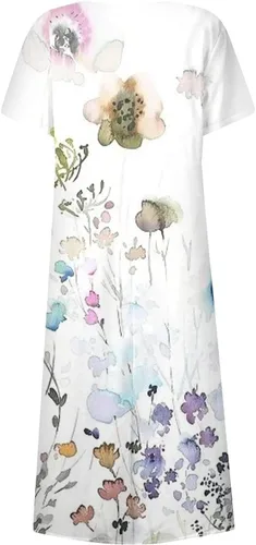 Vista 4 de Vestido cóctel Mujer bolsillos Floral Maxi Vestidos fluidos Manga Corta Fiesta Vestido Calle Cuello Redondo 2023
