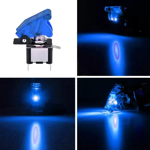 Vista 2 de Interruptores oscilantes unipolares E Support de encendido y apagado con lámpara de luz led para auto o barco, de 12 V y de 20 A, Azul Led azul