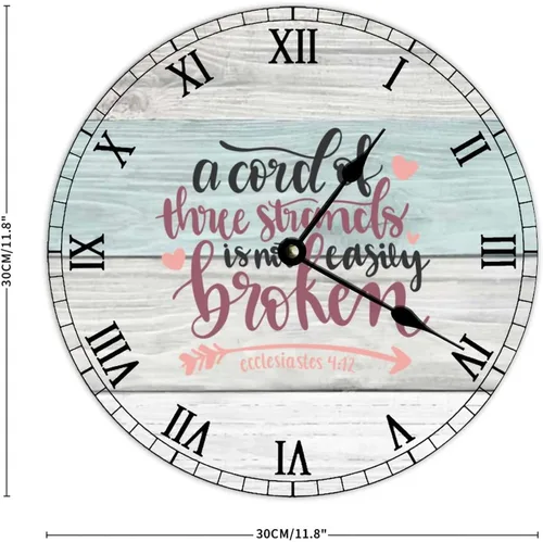 Vista 2 de Un cordón de 3 hebras no se rompe fácilmente, reloj de pared con versículo bíblico, flecha decorativa de madera, de 12 pulgadas, redondo