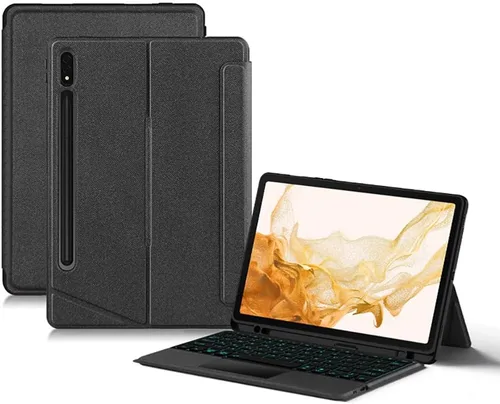 Vista 13 de Funda de teclado para Samsung Galaxy Tab S6 Lite de 10.4 pulgadas 2024/2022/2020 con panel táctil, retroiluminación inteligente de 7 colores, funda
