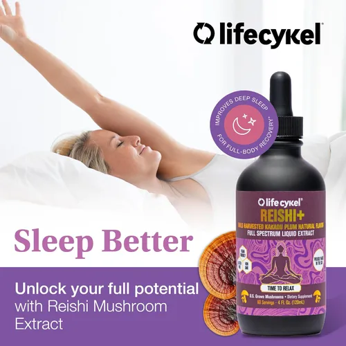 Vista 2 de Life Cykel - Extracto de hongo Reishi con ciruela Kakadu silvestre - Potente suplemento de apoyo inmunológico y del sueño, gotas de hongos