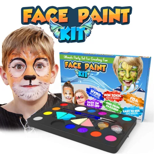 Vista 2 de Desire Deluxe Kit de pintura facial – Paleta de pintura facial a base de agua de 16 colores, fácil de aplicar y quitar, juego de pintura