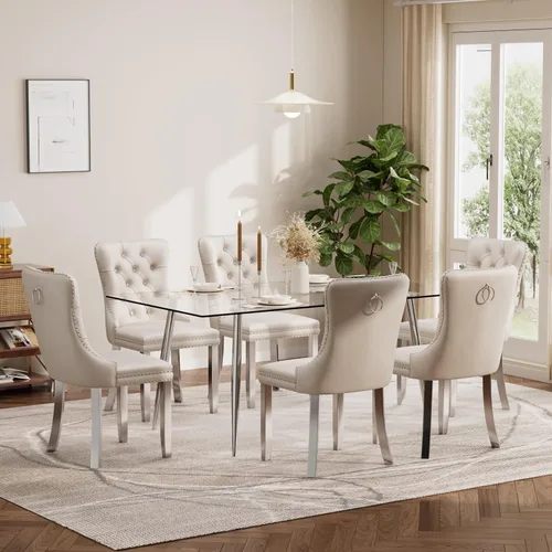 Vista 126 de Baysitone Juego de mesa de comedor de cristal de 51 pulgadas para 4, juego de 5 piezas de comedor moderno, mesa de cocina rectangular de vidrio