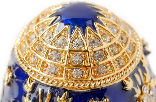Vista 5 de Apropos Huevo Faberge de estilo vintage pintado a mano con esmalte rico y brillantes diamantes de imitación caja de joyería (azul)