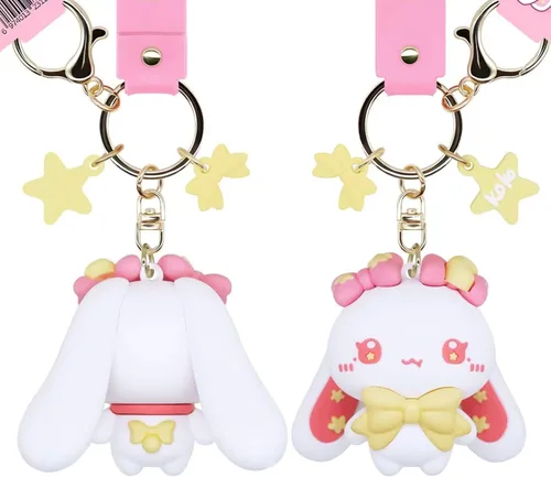 Vista 3 de HONYJOOM Lindo llavero de regalo Llavero de anime kawaii con diseño de conejo y conejo demonio para mochila colgante de bolsa