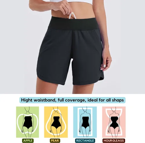 Vista 3 de Willit Traje de baño para mujer de 7 pulgadas de secado rápido, UPF 50+ de cintura alta con bolsillos forros