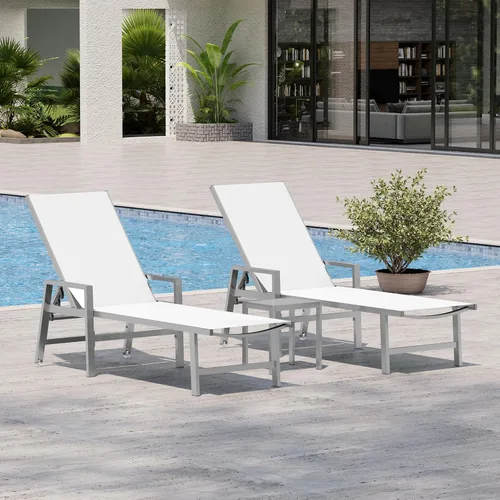 Vista 9 de Vexwalx Tumbona para patio al aire libre con ruedas y reposabrazos, sillas reclinables ajustables de aluminio de 5 posiciones, sillas de playa al
