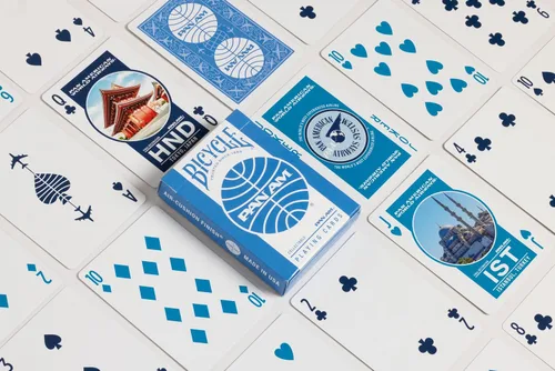 Vista 6 de Bicycle Pan Am Air - Juego de 2 cartas con lata de viaje, barajas de póquer premium para juegos de cartas, diseño clásico de Pan Am