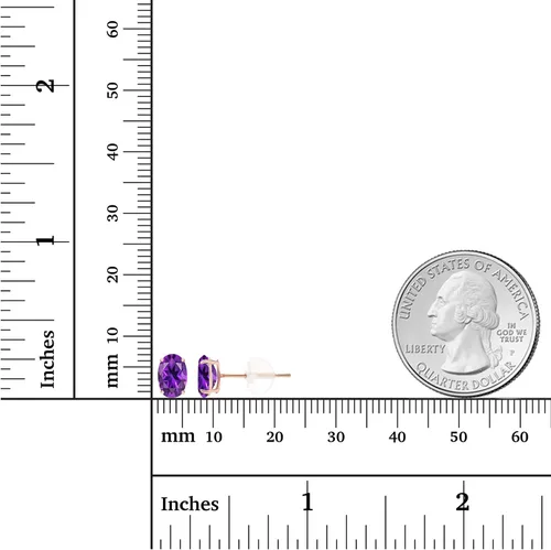 Vista 4 de Aretes de plata de ley 925 maciza chapados en oro de 0.276 x 0.197 in ovalados con piedra natal genuina para mujer, aretes de tuerca con piedras