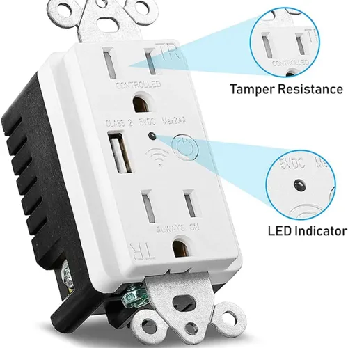 Vista 4 de Zigbee - Toma de pared con USB, un controlado, uno siempre encendido, compatible con Google Assistant y Alexa (USB C + USB A)