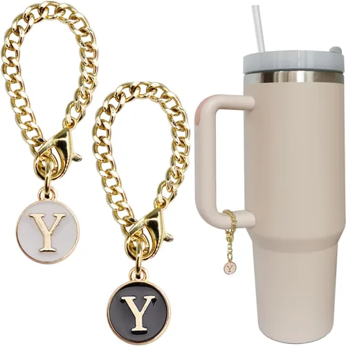 Vista 28 de Accesorios de dije de letra para vaso Stanley, 2 unidades, identificación con inicial de nombre, personalizable, para vaso Stanley