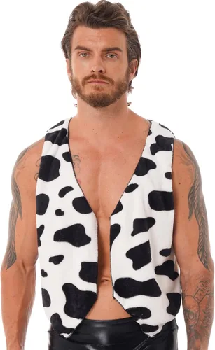 Vista 3 de Chaleco de abrigo sin mangas con estampado de vaca para hombre, chaleco hippie para Navidad, Halloween, disfraz de vaquero