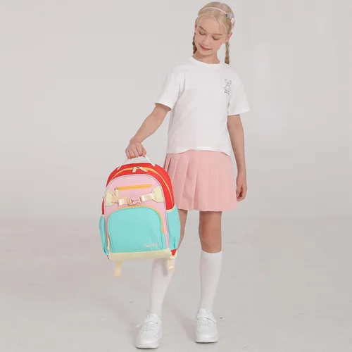 Vista 2 de Lindas mini mochilas para niñas de 2 a 4 años, mochila preescolar (aguamarina, rosa y rojo)