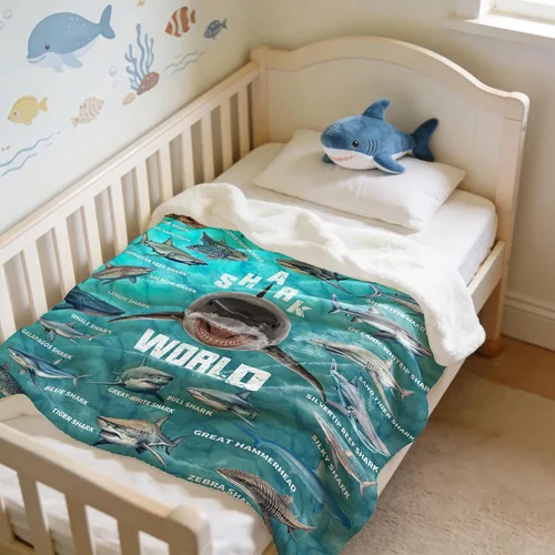 Vista 3 de Manta de regalo de tiburón para niños, niñas y amantes de los tiburones, súper suave, ligera y cálida para sala de juegos, cama y campamento, 30 x