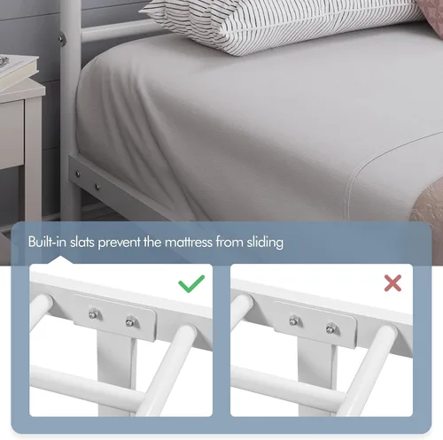 Vista 26 de Yaheetech Base de cama de metal individual, base de cama con plataforma, base de colchón con cabecera y estribo de diseño curvo, soporte resistente