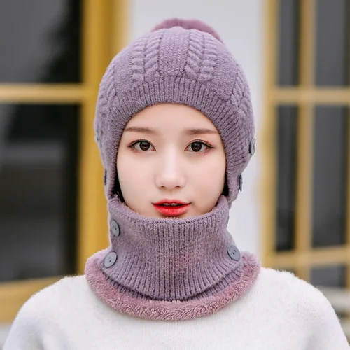 Vista 3 de Gorros de invierno para mujer, de una pieza, con forro polar, de punto, pasamontañas, con cuello de calavera, bufanda circular, sombrero de nieve