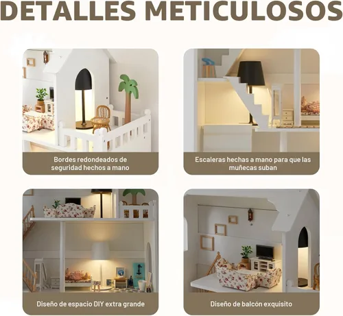 Vista 3 de Estantería de Casa de Muñecas de Madera - Estantería de Casa de Muñecas para Niños Pequeños, Espacio Extra para Almacenamiento de Juguetes y Libros