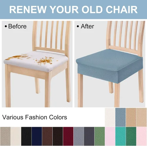 Vista 6 de Smiry Juego de 2 fundas de asiento elásticas de jacquard para sillas de comedor, extraíbles y lavables, sin fundas traseras, color azul aireado