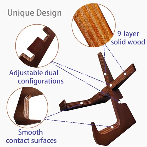 Vista 4 de Soporte para libros de cocina para encimera de cocina con capacidad para libros de 600 páginas, elegante soporte rústico de madera para exhibir