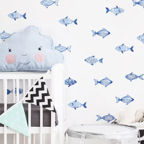 Vista 7 de Calcomanías de pared Under The Sea para despegar y pegar, calcomanías de pared de vinilo con peces oceánicos para dormitorio de niños, sala de Pez