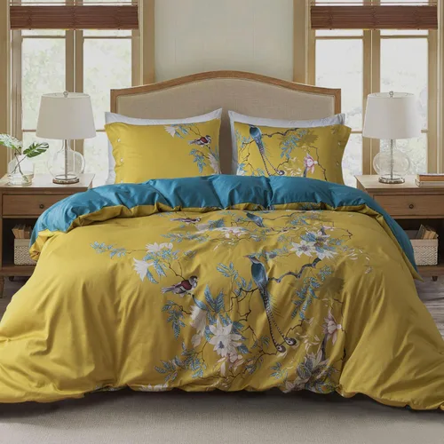 Vista 50 de EAVD Elegante funda de edredón floral pequeña, tamaño individual, suave, 100% algodón, con estampado floral pequeño, con 2 fundas de almohada